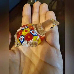 Vintage Millefiori Art Glass Paperweight Small Turtle Multicolored